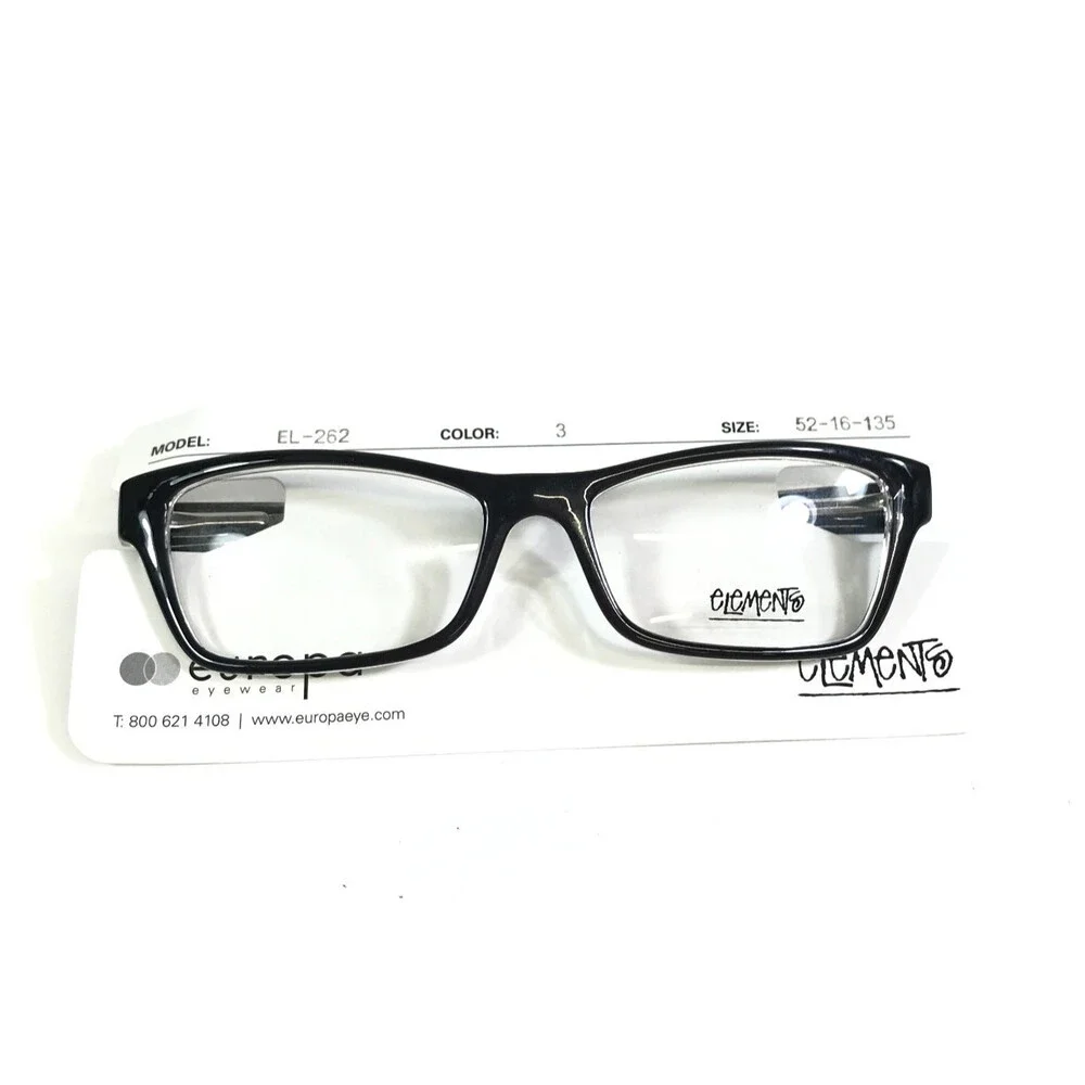 Elements Eyeglasses Frames EL262 C3 Black on Clear Rectangle Full Rim 52-16-135